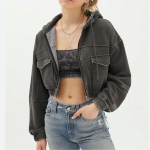 UO Yogi Fleece Cropped Zip-Up Hoodie Sweatshirt